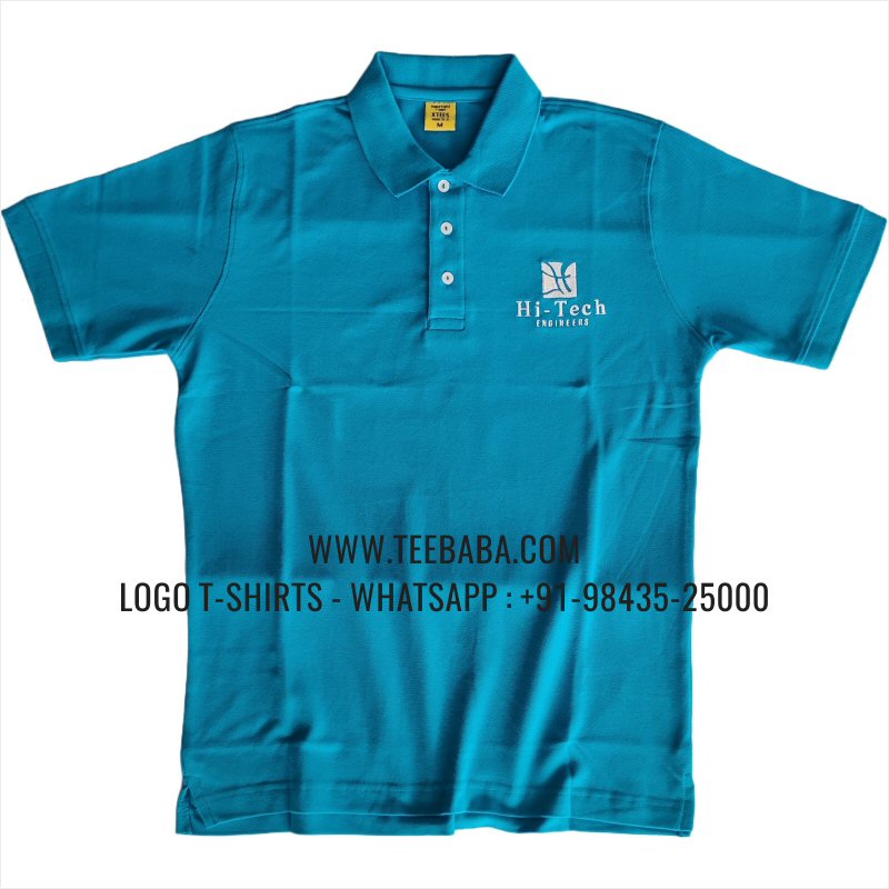 Logo Embroidery Collar Polo T-Shirt - 100% Cotton - 240 GSM Thick Pique Airtex Fabric - Turquoise Blue - Hi Tech Engineers