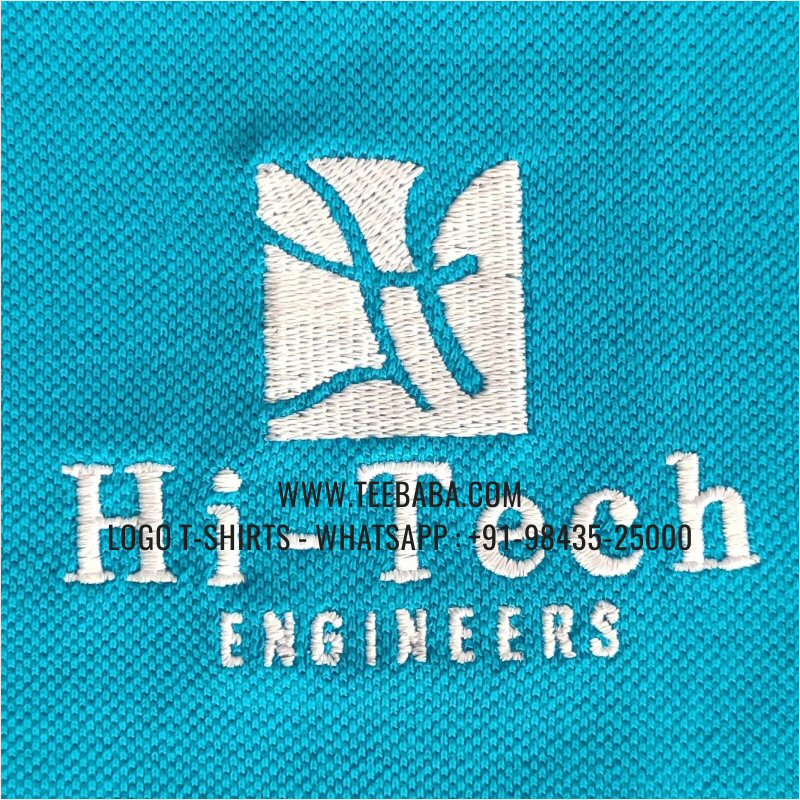 Logo Embroidery Collar Polo T-Shirt - 100% Cotton - 240 GSM Thick Pique Airtex Fabric - Turquoise Blue - Hi Tech Engineers