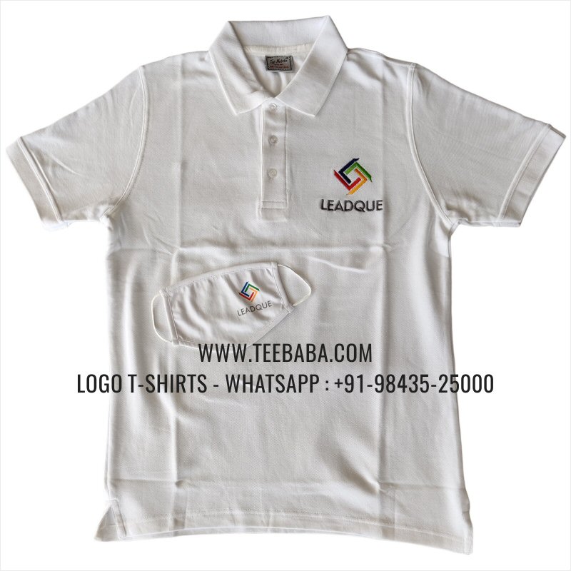 Logo Embroidery Collar Polo T-Shirt - 100% Cotton - 240 GSM Thick Pique Airtex Fabric - White - Leadque