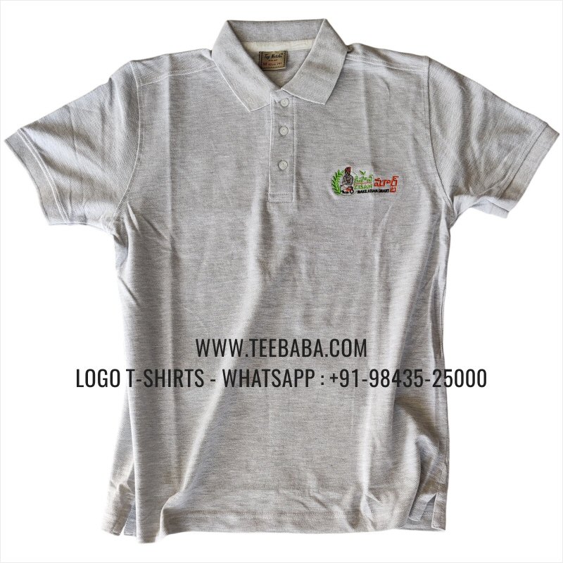 Logo Embroidery Collar Polo T-Shirt - 100% Cotton - 240 GSM Thick Pique Airtex Fabric - White Melange - Kisan