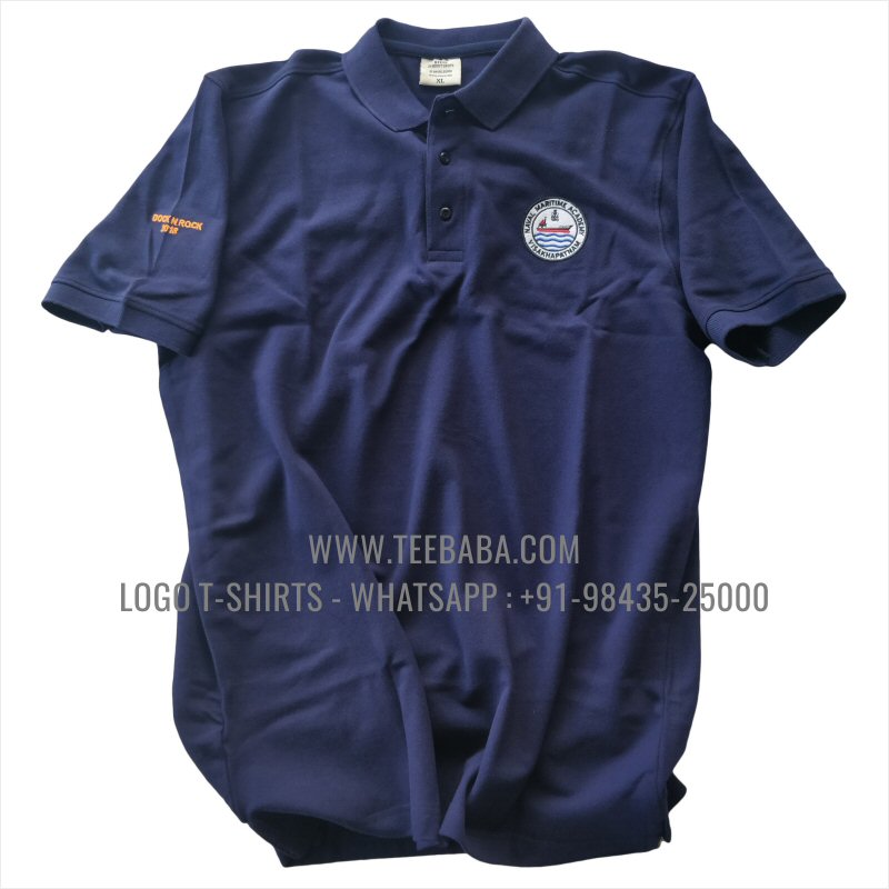 Logo Embroidery Collar Polo T-Shirt - 100% Cotton - 240 GSM Thick Pique Aitex Fabric - Navy - Naval Maritime Academy