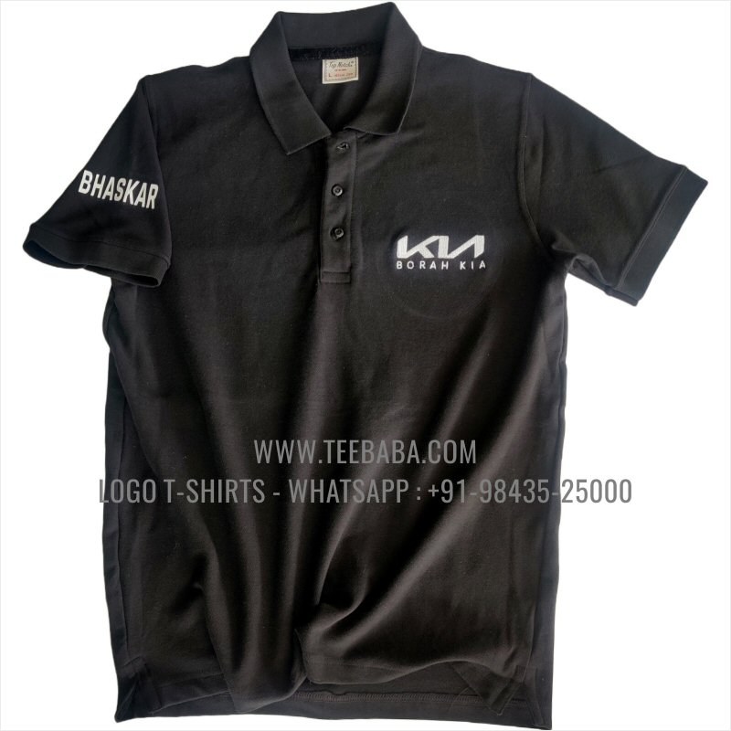 Logo Embroidery Collar Polo T-Shirt - 100% Cotton - 280 GSM Thick Pique 2 Ply Fabric - Black - Borah Kia