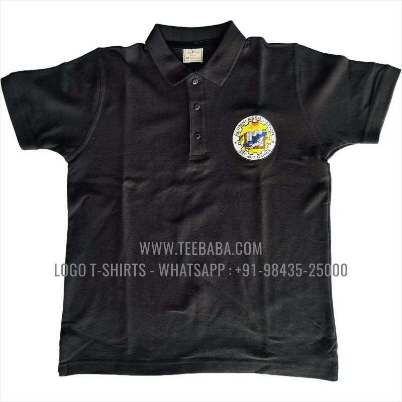 Logo Embroidery Collar Polo T-Shirt - 100% Cotton - 280 GSM Thick Pique 2 Ply Fabric - Black - GEC NIT Raipur