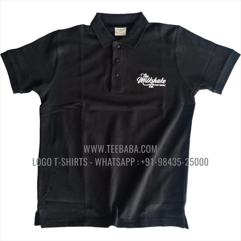Logo Embroidery Collar Polo T-Shirt - 100% Cotton - 280 GSM Thick Pique 2 Ply Fabric - Black - The Milkshake Co