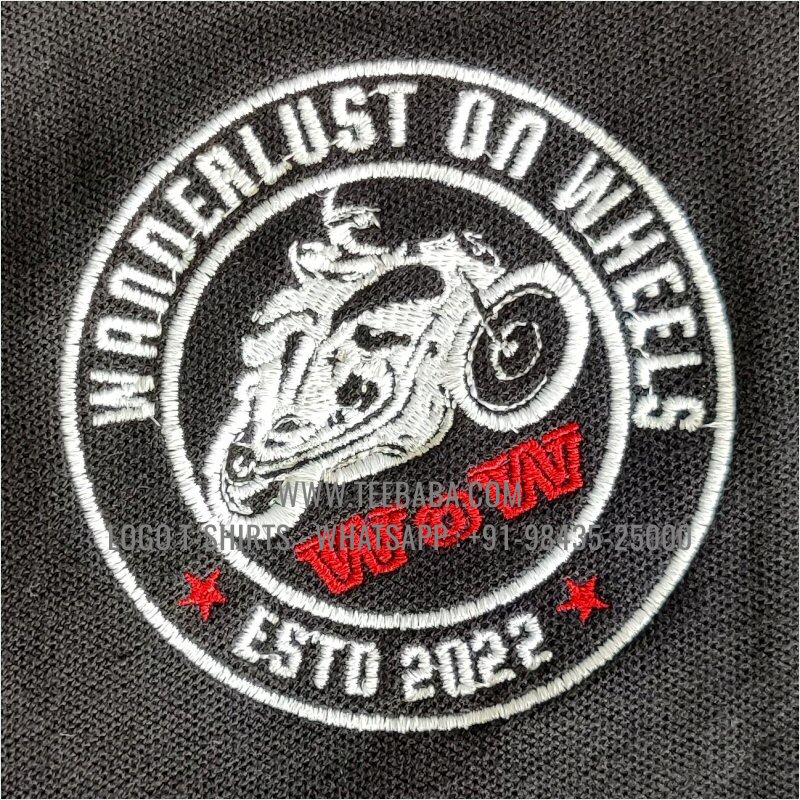 Logo Embroidery Collar Polo T-Shirt - 100% Cotton - 280 GSM Thick Pique 2 Ply Fabric - Black - Wanderlust Bikers Club