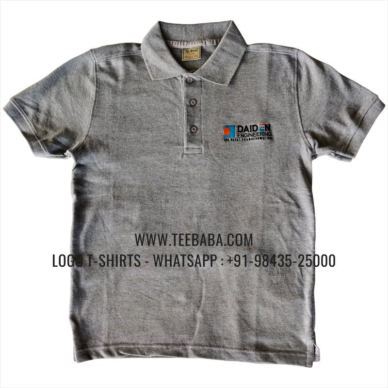 Logo Embroidery Collar Polo T-Shirt - 100% Cotton - 280 GSM Thick Pique 2 Ply Fabric - Grey Melange - Daiden