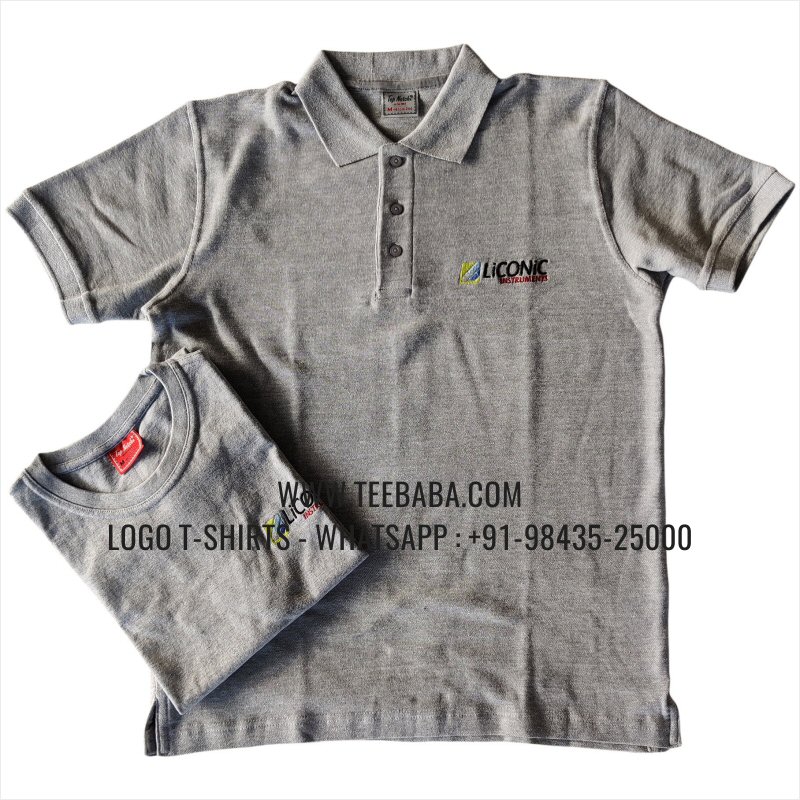 Logo Embroidery Collar Polo T-Shirt - 100% Cotton - 280 GSM Thick Pique 2 Ply Fabric - Grey Melange - Liconic Instruments