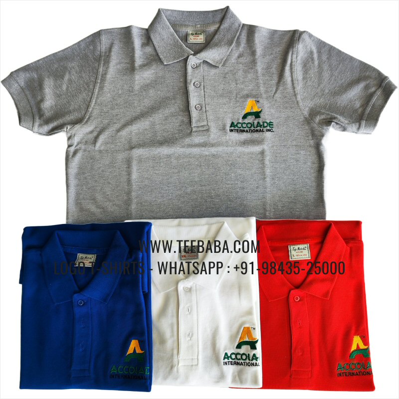 Logo Embroidery Collar Polo T-Shirt - 100% Cotton - 280 GSM Thick Pique 2 Ply Fabric - Grey Melange - Royal Blue - White - Red - Accolade International