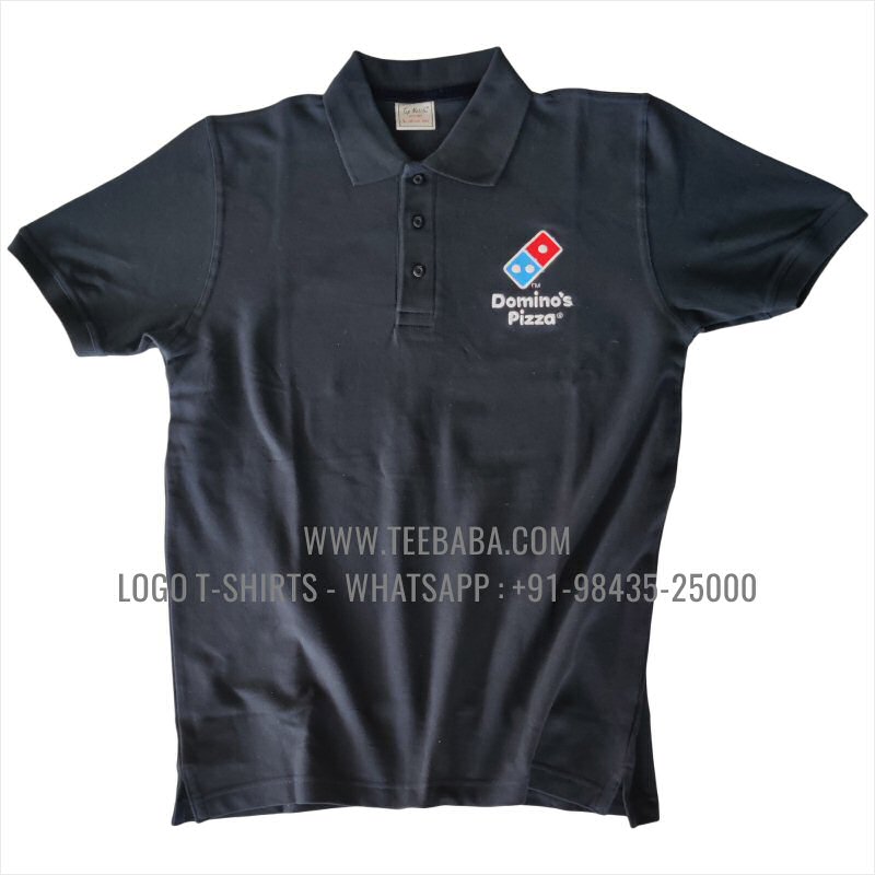 Logo Embroidery Collar Polo T-Shirt - 100% Cotton - 280 GSM Thick Pique 2 Ply Fabric - Navy - Dominos Pizza