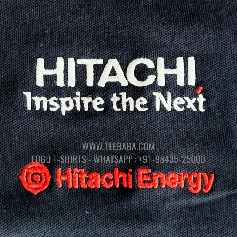 Logo Embroidery Collar Polo T-Shirt - 100% Cotton - 280 GSM Thick Pique 2 Ply Fabric - Navy - Hitachi