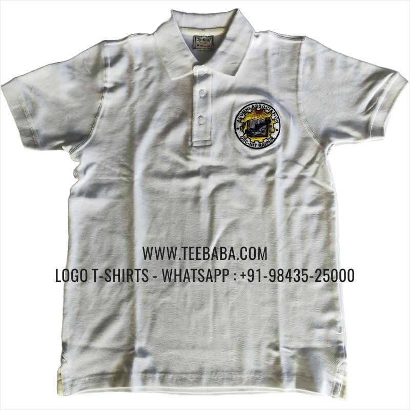 Logo Embroidery Collar Polo T-Shirt - 100% Cotton - 280 GSM Thick Pique 2 Ply Fabric - White - GEC NIT Raipur