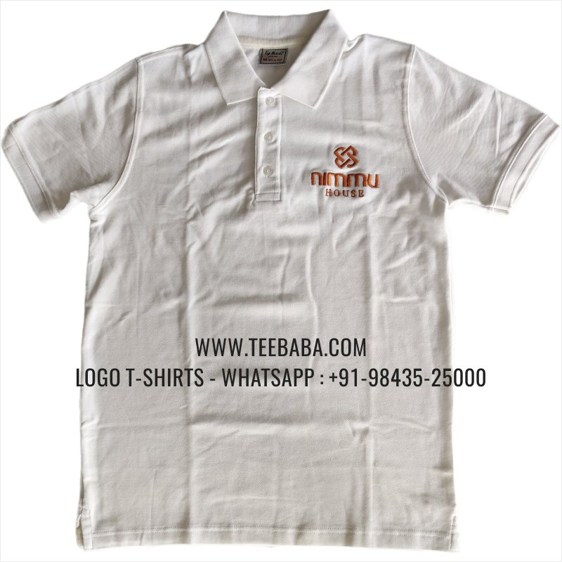 Logo Embroidery Collar Polo T-Shirt - 100% Cotton - 280 GSM Thick Pique 2 Ply Fabric - White - Nimmu House