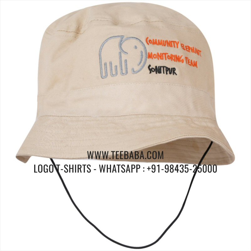 Logo Hats - Premium Quality Hats with Neck String - 100% Cotton - Twill Fabric - Beige - Logo Embroidery - Elephant Club Sonitpur