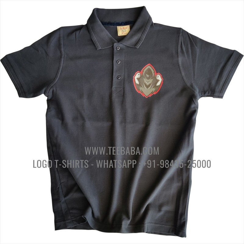 Logo Printed Collar Polo T-Shirt - 100% Cotton - 200 GSM Thick Pique Fabric - Black - Live Evils