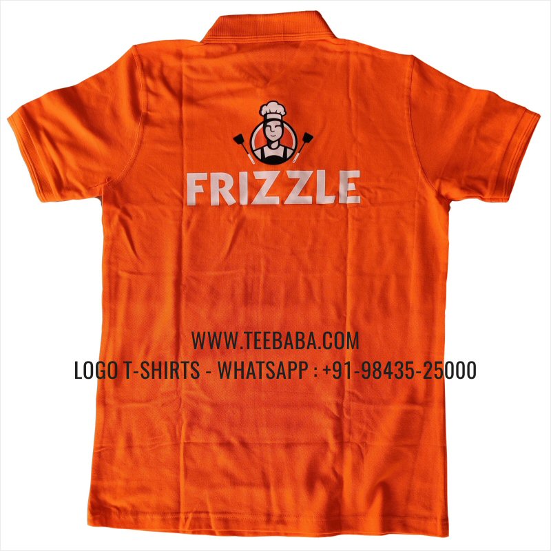 Logo Printed Collar Polo T-Shirt - 100% Cotton - 200 GSM Thick Pique Fabric - Orange - Frizzle