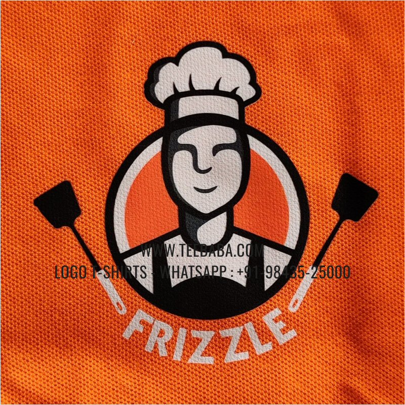 Logo Printed Collar Polo T-Shirt - 100% Cotton - 200 GSM Thick Pique Fabric - Orange - Frizzle