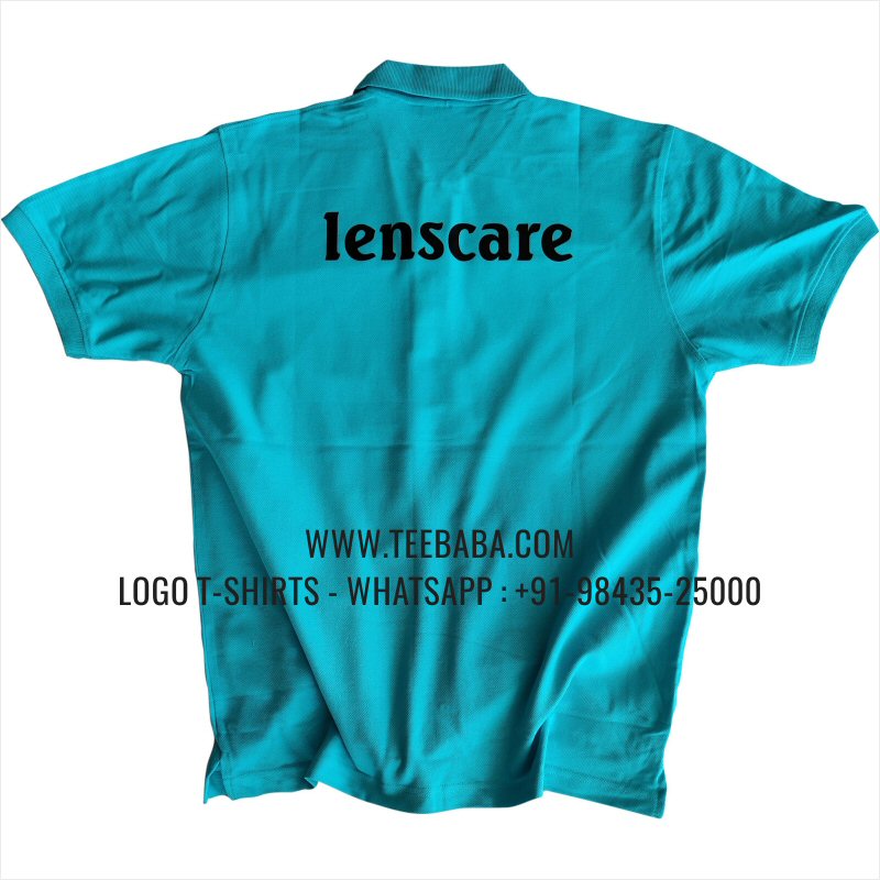 Logo Printed Collar Polo T-Shirt - 100% Cotton - 240 GSM Thick Pique Airtex Fabric - Aqua Blue - Lenscare