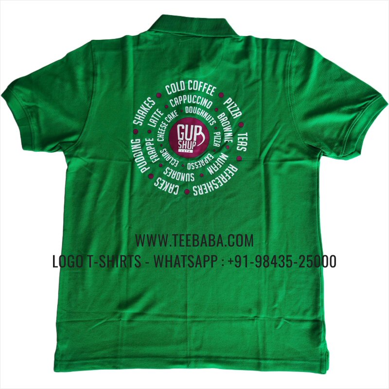 Logo Printed Collar Polo T-Shirt - 100% Cotton - 240 GSM Thick Pique Airtex Fabric - Black - Cafe And Byte - Flag Green - Gup Shup Cafe