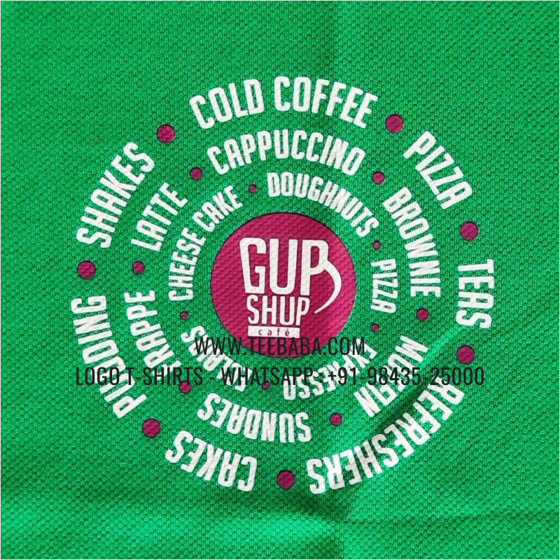 Logo Printed Collar Polo T-Shirt - 100% Cotton - 240 GSM Thick Pique Airtex Fabric - Black - Cafe And Byte - Flag Green - Gup Shup Cafe