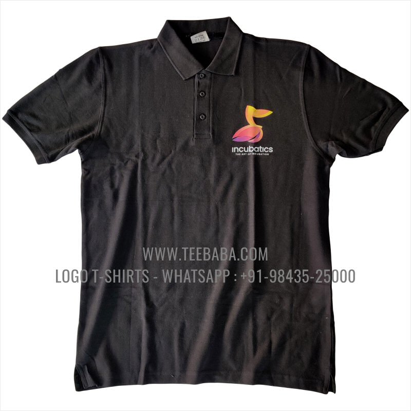Logo Printed Collar Polo T-Shirt - 100% Cotton - 240 GSM Thick Pique Airtex Fabric - Black - Incubatics