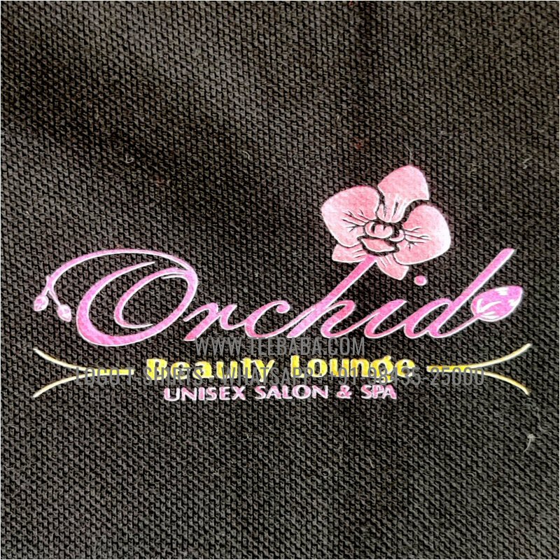 Logo Printed Collar Polo T-Shirt - 100% Cotton - 240 GSM Thick Pique Airtex Fabric - Black - Orchid Beauty Lounge