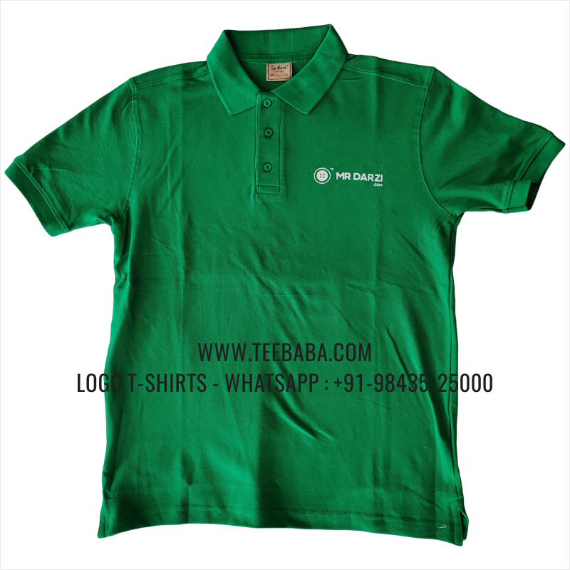 Logo Printed Collar Polo T-Shirt - 100% Cotton - 240 GSM Thick Pique Airtex Fabric - Flag Green - Mr Darzi