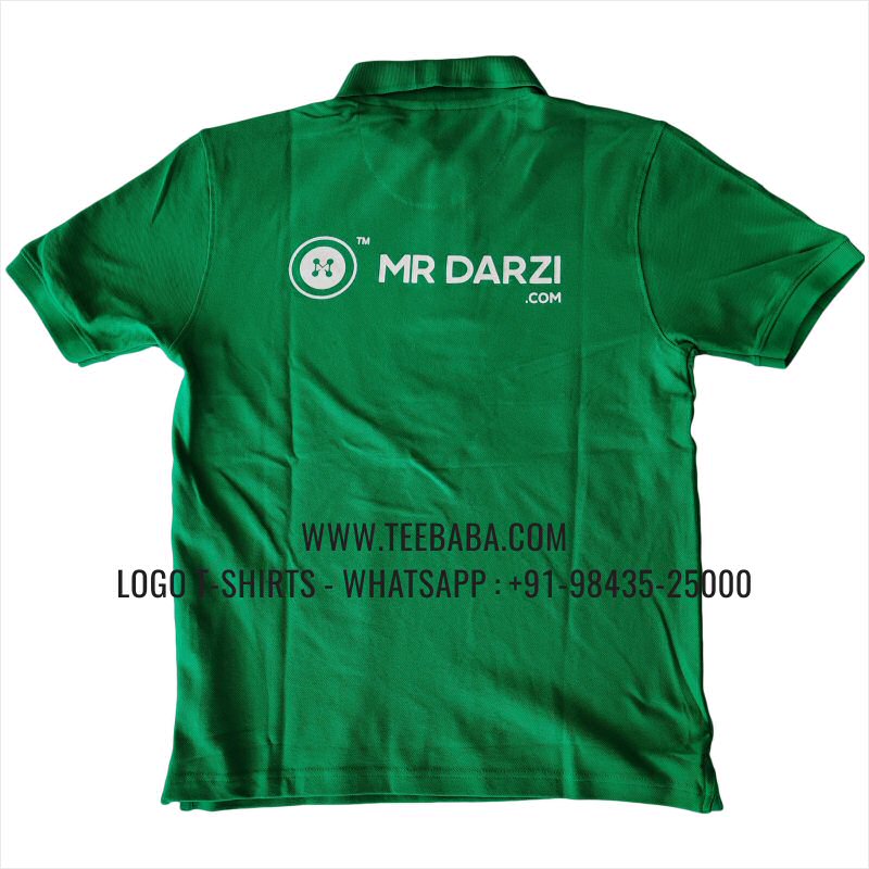 Logo Printed Collar Polo T-Shirt - 100% Cotton - 240 GSM Thick Pique Airtex Fabric - Flag Green - Mr Darzi