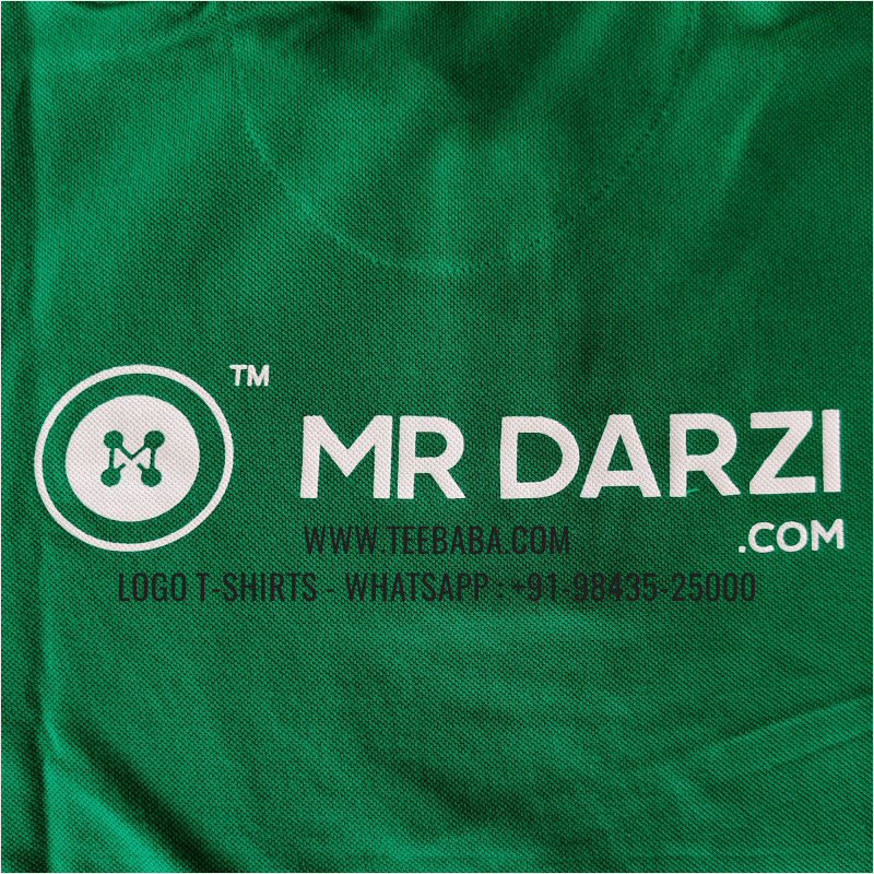 Logo Printed Collar Polo T-Shirt - 100% Cotton - 240 GSM Thick Pique Airtex Fabric - Flag Green - Mr Darzi