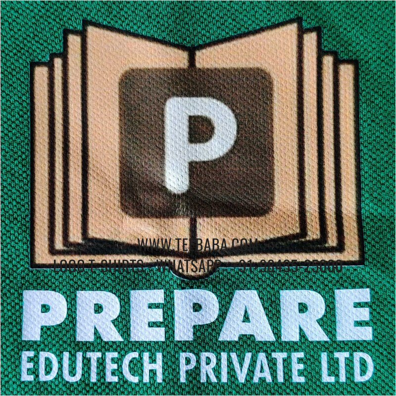 Logo Printed Collar Polo T-Shirt - 100% Cotton - 240 GSM Thick Pique Airtex Fabric - Flag Green - Prepare Edutech
