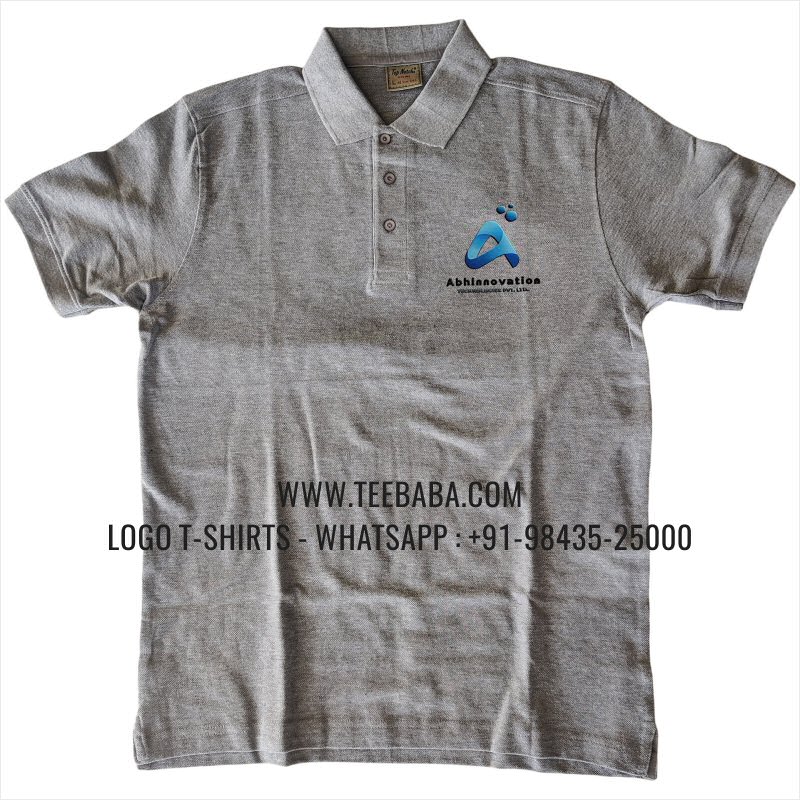 Logo Printed Collar Polo T-Shirt - 100% Cotton - 240 GSM Thick Pique Airtex Fabric - Grey Melange - Abhinnovation