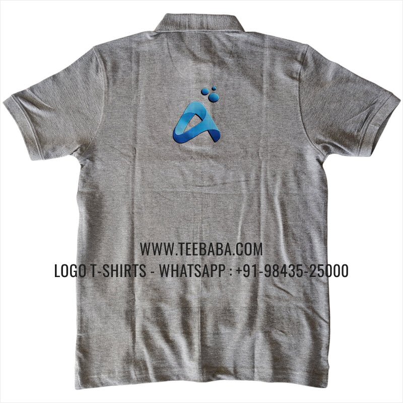 Logo Printed Collar Polo T-Shirt - 100% Cotton - 240 GSM Thick Pique Airtex Fabric - Grey Melange - Abhinnovation