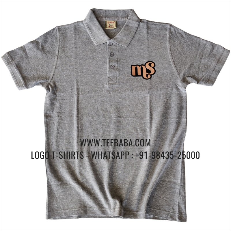 Logo Printed Collar Polo T-Shirt - 100% Cotton - 240 GSM Thick Pique Airtex Fabric - Grey Melange - MS