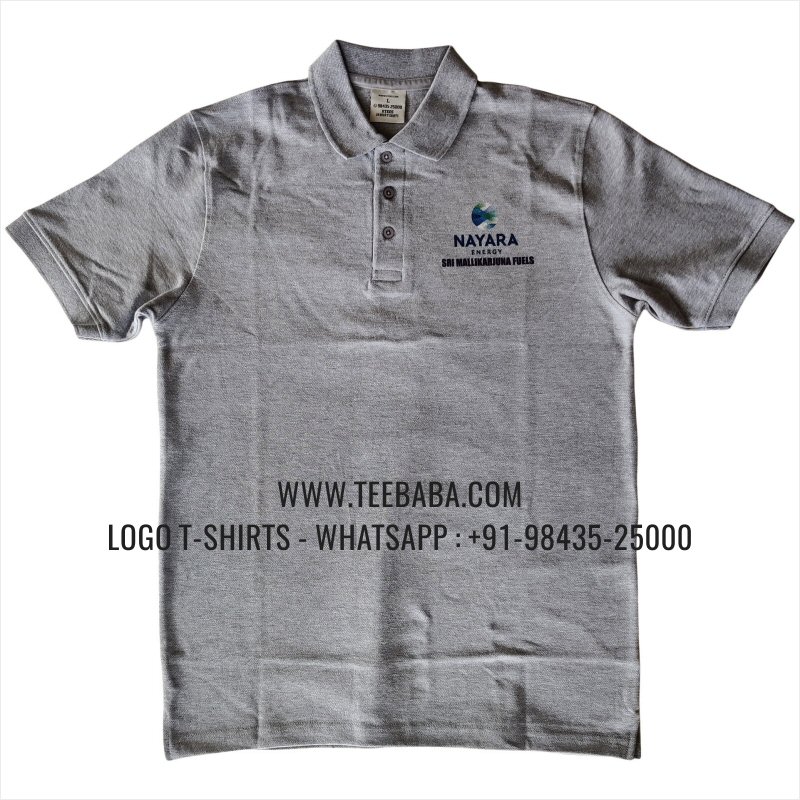Logo Printed Collar Polo T-Shirt - 100% Cotton - 240 GSM Thick Pique Airtex Fabric - Grey Melange - Nayara Energy