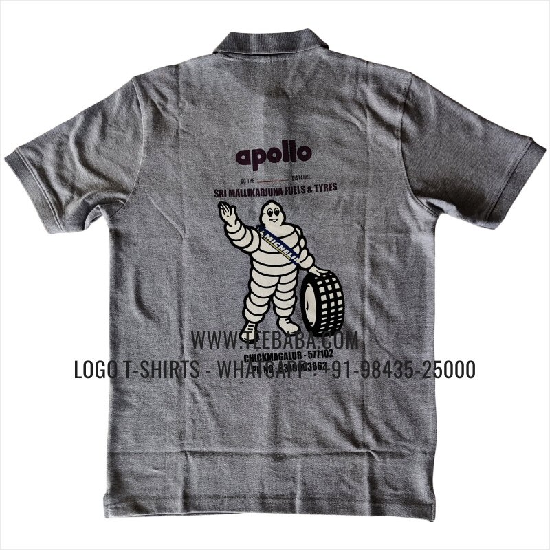 Logo Printed Collar Polo T-Shirt - 100% Cotton - 240 GSM Thick Pique Airtex Fabric - Grey Melange - Nayara Energy