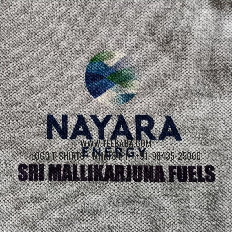 Logo Printed Collar Polo T-Shirt - 100% Cotton - 240 GSM Thick Pique Airtex Fabric - Grey Melange - Nayara Energy