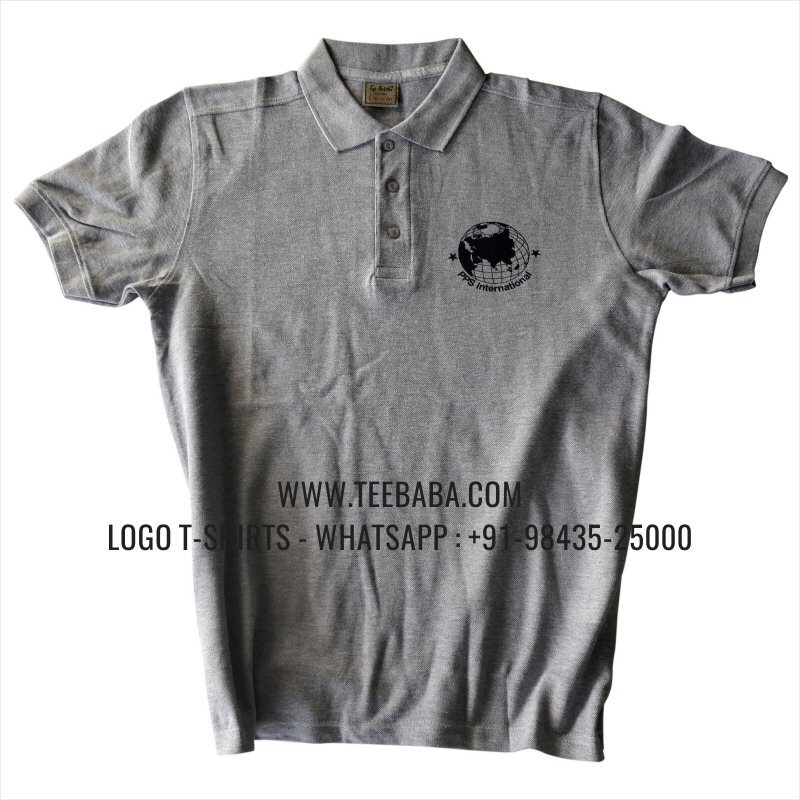 Logo Printed Collar Polo T-Shirt - 100% Cotton - 240 GSM Thick Pique Airtex Fabric - Grey Melange - PPS International