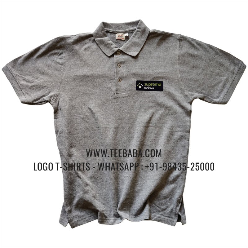 Logo Printed Collar Polo T-Shirt - 100% Cotton - 240 GSM Thick Pique Airtex Fabric - Grey Melange - Supreme Mobiles