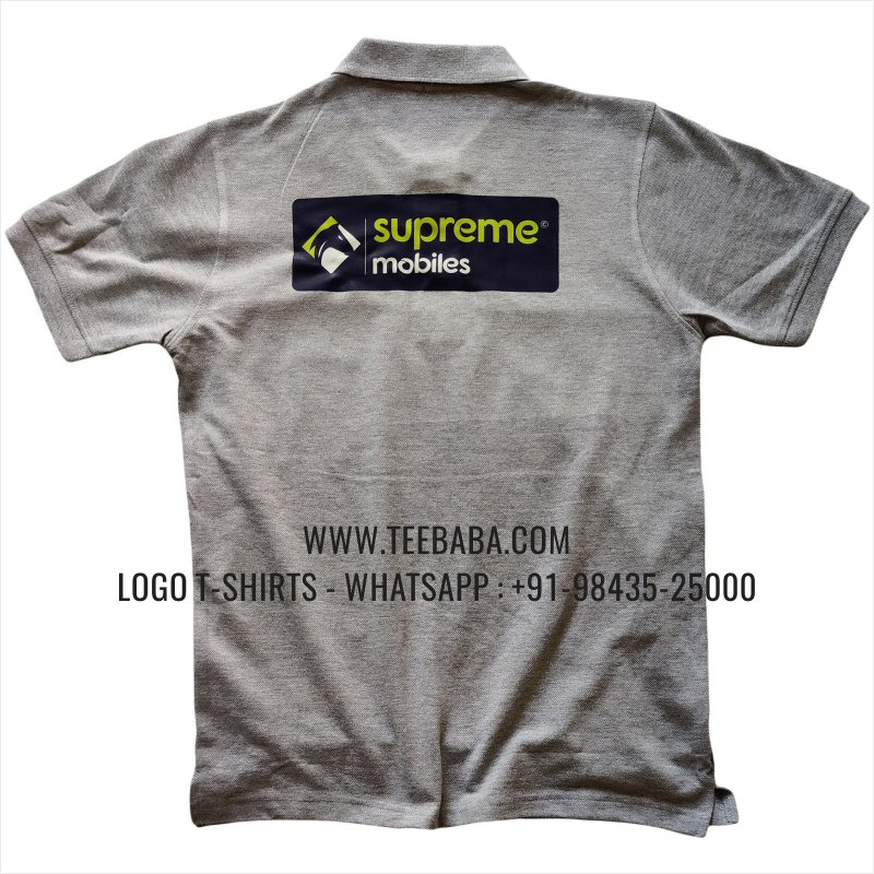 Logo Printed Collar Polo T-Shirt - 100% Cotton - 240 GSM Thick Pique Airtex Fabric - Grey Melange - Supreme Mobiles