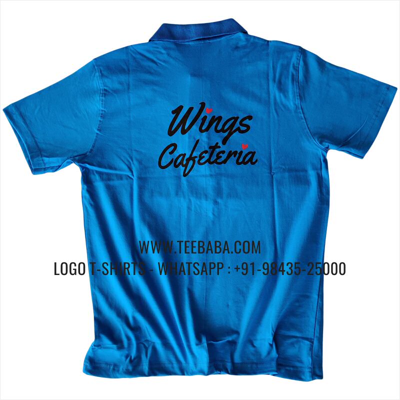 Logo Printed Collar Polo T-Shirt - 100% Cotton - 240 GSM Thick Pique Airtex Fabric - India Blue - Wings Cafetaria