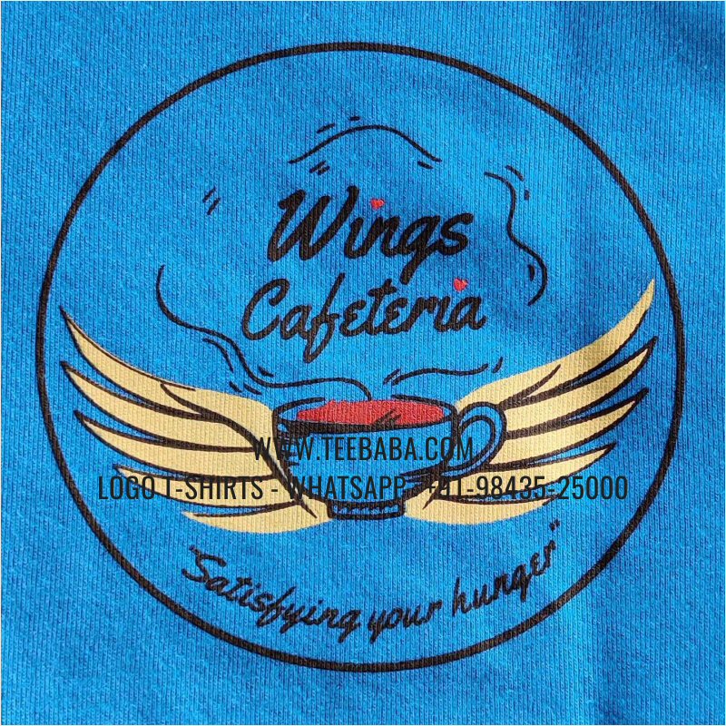 Logo Printed Collar Polo T-Shirt - 100% Cotton - 240 GSM Thick Pique Airtex Fabric - India Blue - Wings Cafetaria