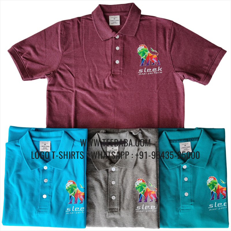 Logo Printed Collar Polo T-Shirt - 100% Cotton - 240 GSM Thick Pique Airtex Fabric - Maroon Melange - Grey Melange - Mint - Sleek Lubricants