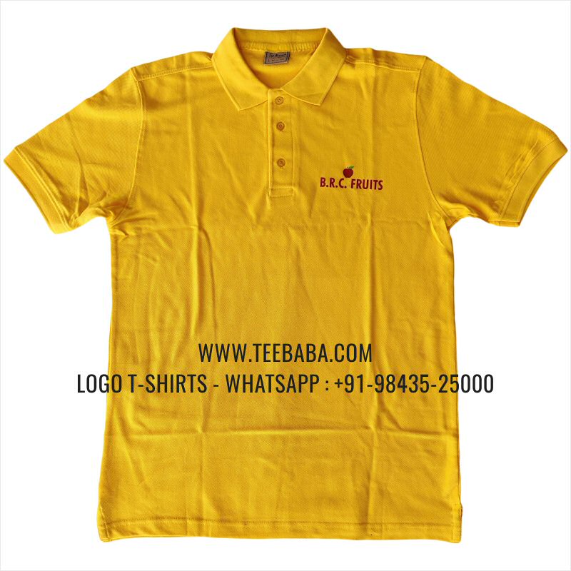 Logo Printed Collar Polo T-Shirt - 100% Cotton - 240 GSM Thick Pique Airtex Fabric - New Yellow - BRC Fruits