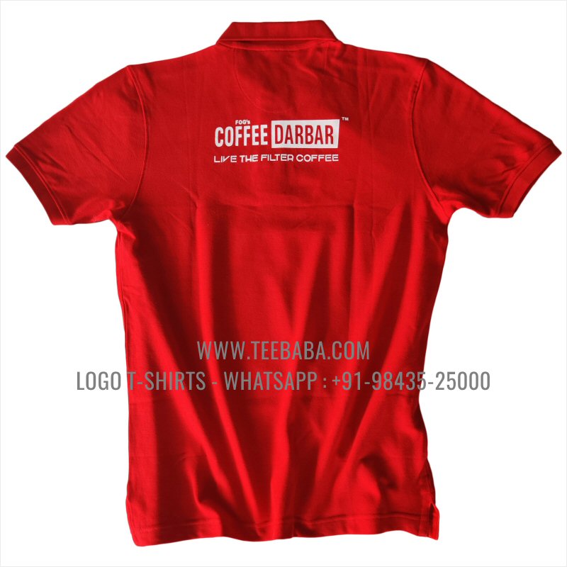 Logo Printed Collar Polo T-Shirt - 100% Cotton - 240 GSM Thick Pique Airtex Fabric - Red - Coffee Darbar