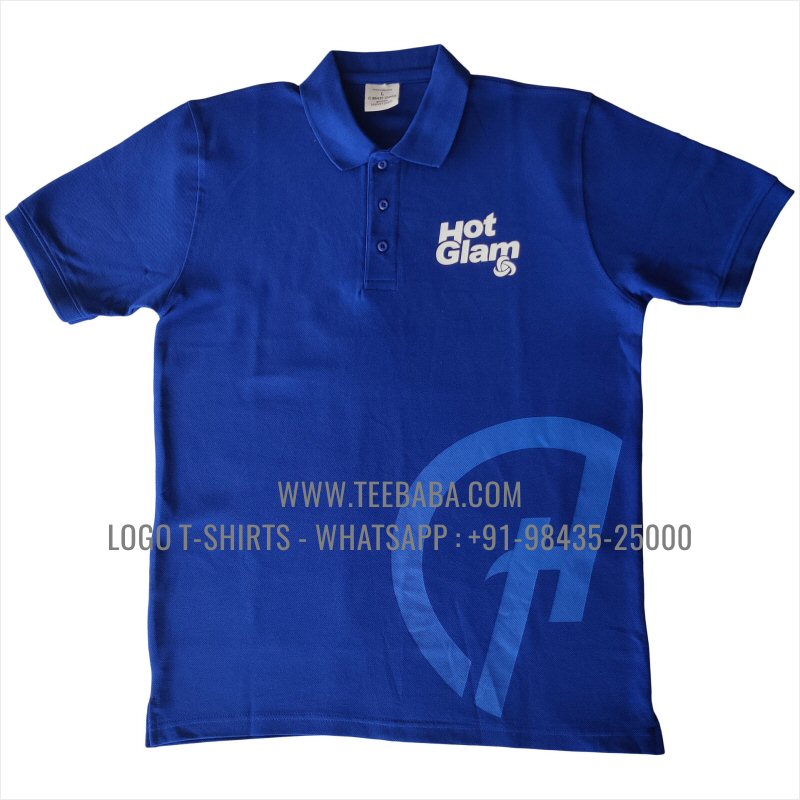 Logo Printed Collar Polo T-Shirt - 100% Cotton - 240 GSM Thick Pique Airtex Fabric - Royal Blue - Hot Glam