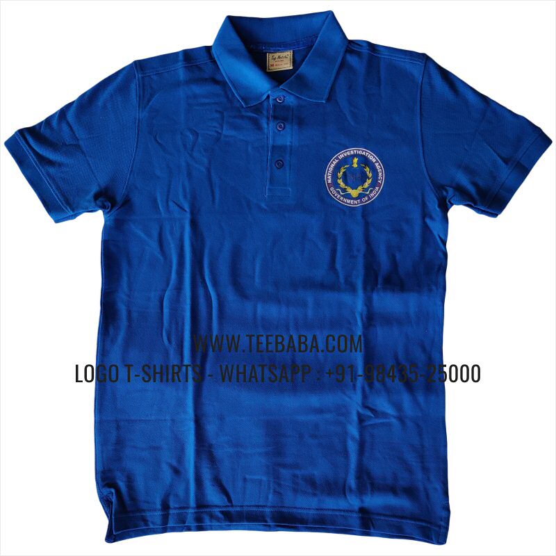 Logo Printed Collar Polo T-Shirt - 100% Cotton - 240 GSM Thick Pique Airtex Fabric - Royal Blue - NIA