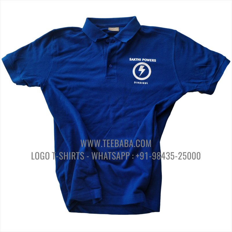 Logo Printed Collar Polo T-Shirt - 100% Cotton - 240 GSM Thick Pique Airtex Fabric - Royal Blue - Sakthi Power