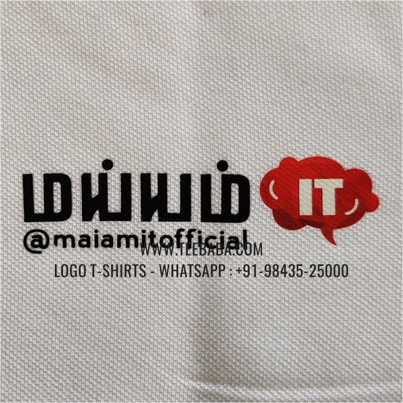 Logo Printed Collar Polo T-Shirt - 100% Cotton - 240 GSM Thick Pique Airtex Fabric - White - Maiam