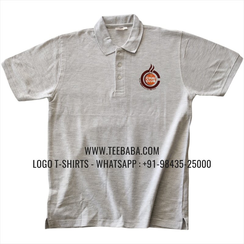 Logo Printed Collar Polo T-Shirt - 100% Cotton - 240 GSM Thick Pique Airtex Fabric - White Melange - Chai Club