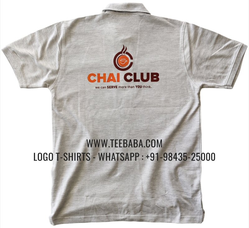 Logo Printed Collar Polo T-Shirt - 100% Cotton - 240 GSM Thick Pique Airtex Fabric - White Melange - Chai Club