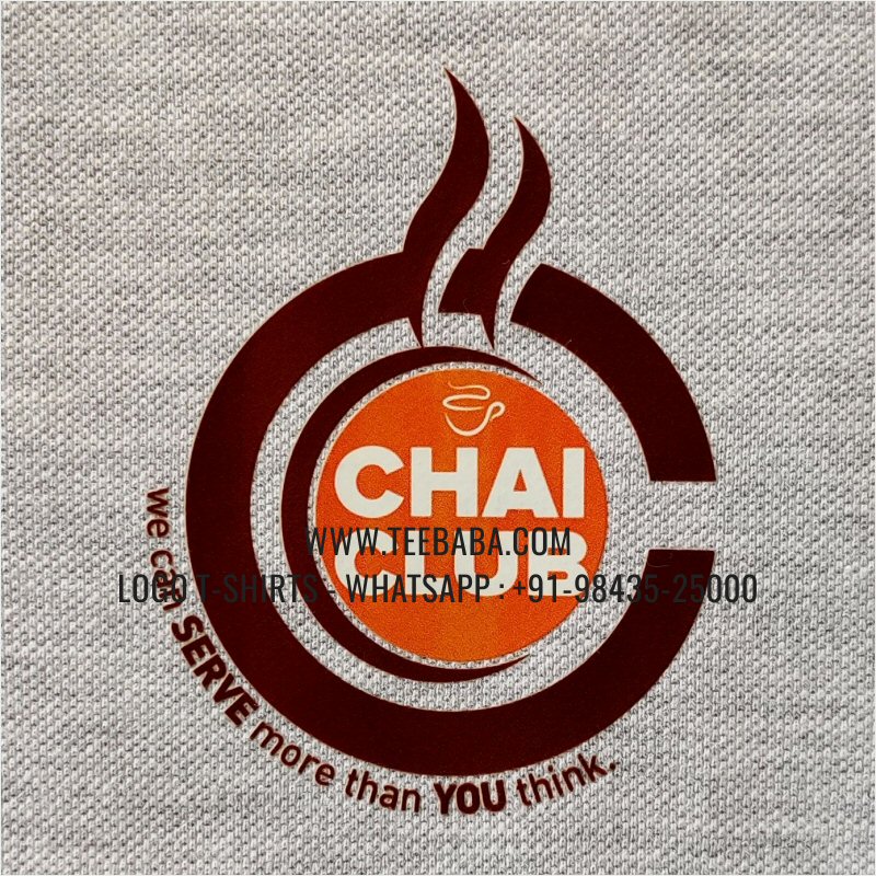 Logo Printed Collar Polo T-Shirt - 100% Cotton - 240 GSM Thick Pique Airtex Fabric - White Melange - Chai Club